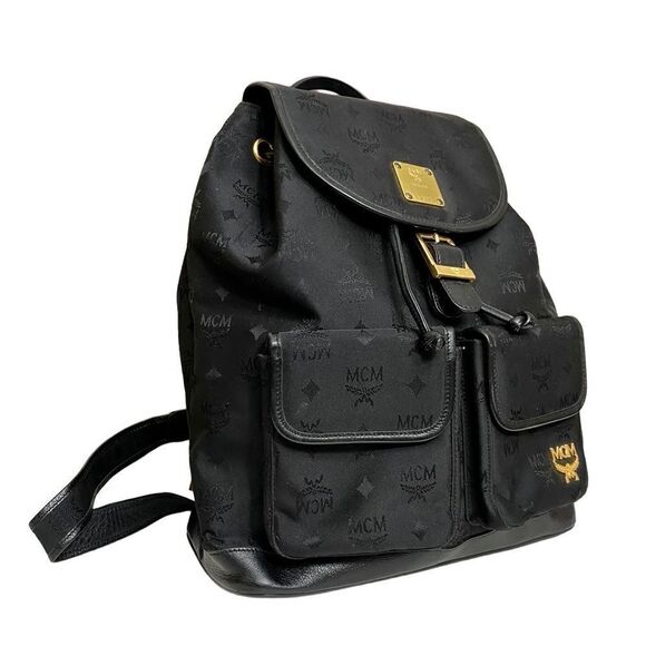 MCM Nylon Leather Backpack Black 💼 Y0130 - Picture 5 of 16